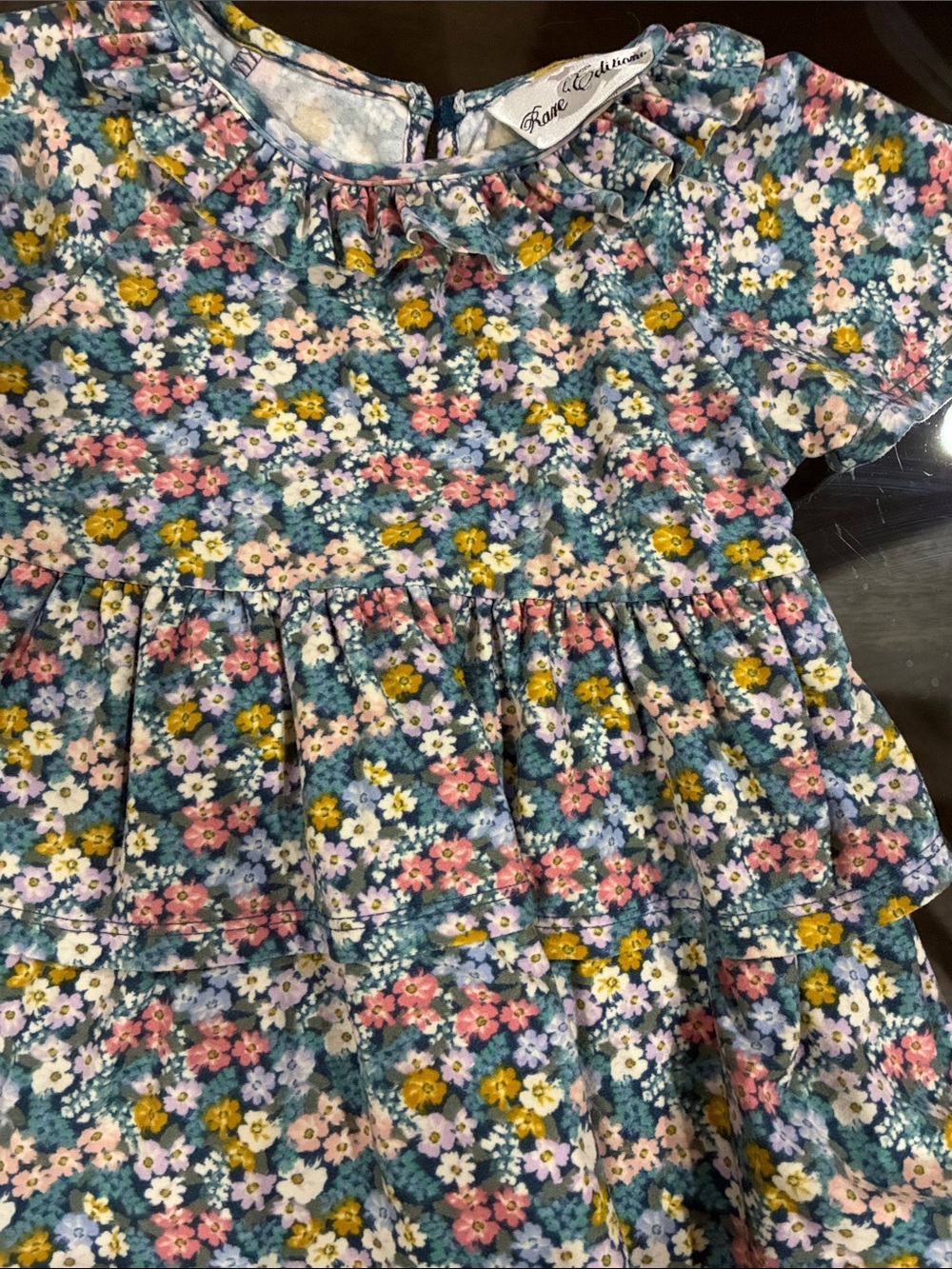 Rare Editions Floral Ruffle Neck Dress in Blue, Pink, Yellow